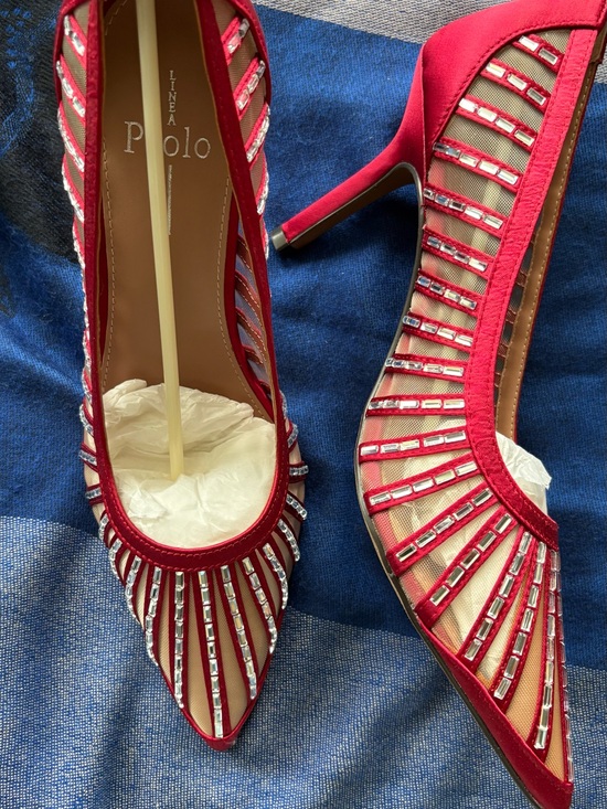 Paelo Shoes - Paelo Red Crystal-Strap Pointed Toe Heels